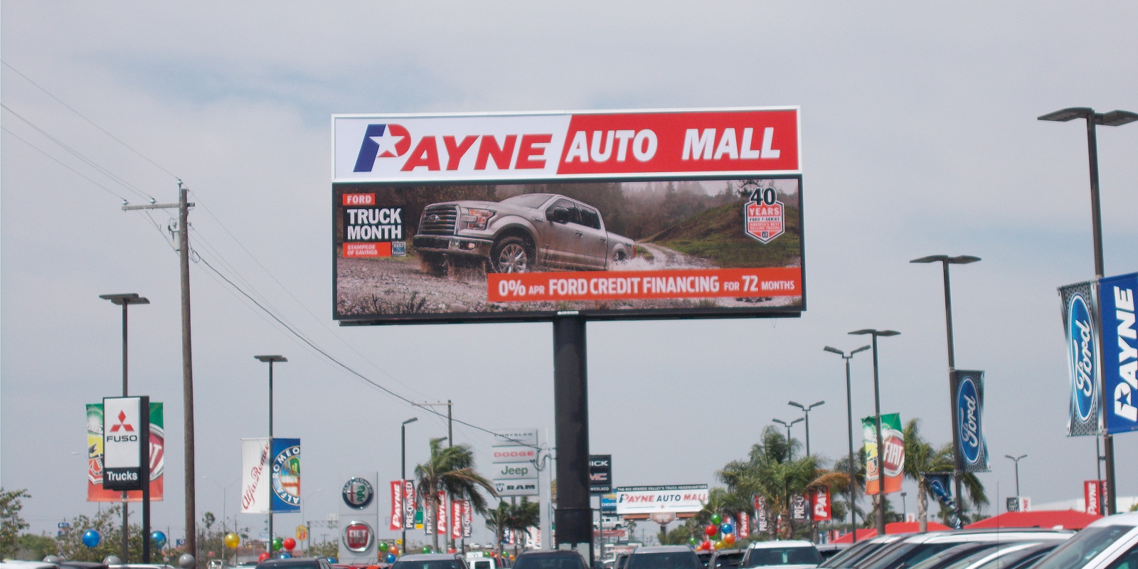 Payne Auto Mall 14' x 48 Digital Sign & 7' x 48' Double Sided illuminated ID Cabinets